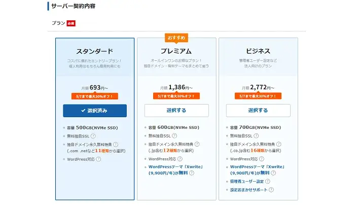 エックスサーバーの契約手順のキャプチャー画像3