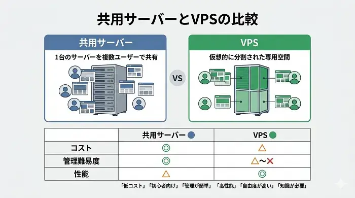 共用サーバーとVPSの違いを表す図解画像